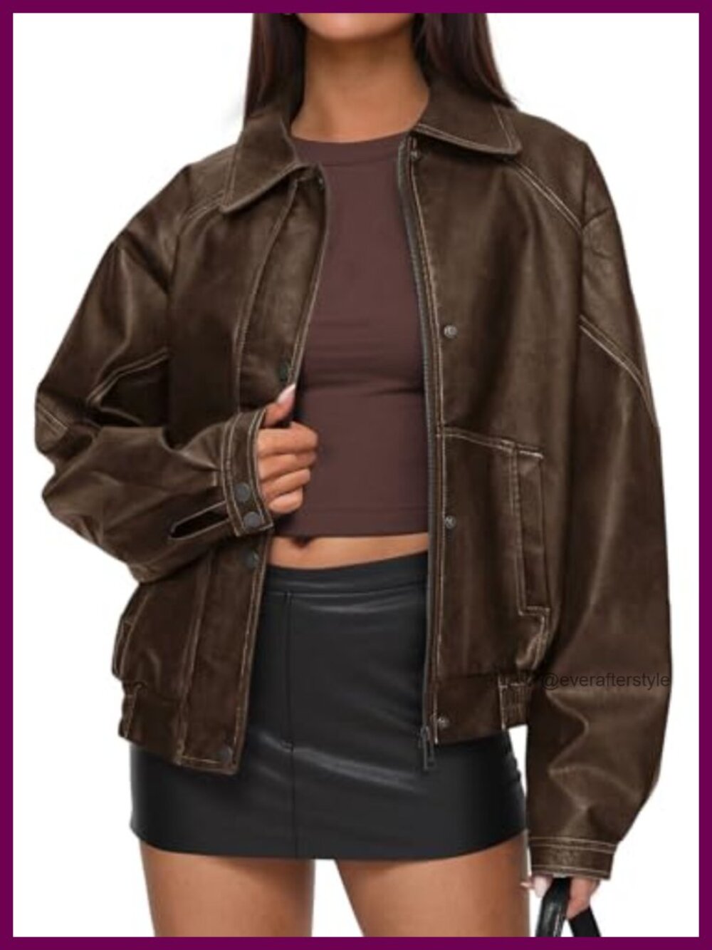 Oversized Faux Leather Jacket Moto Biker Coat Fall Winter
